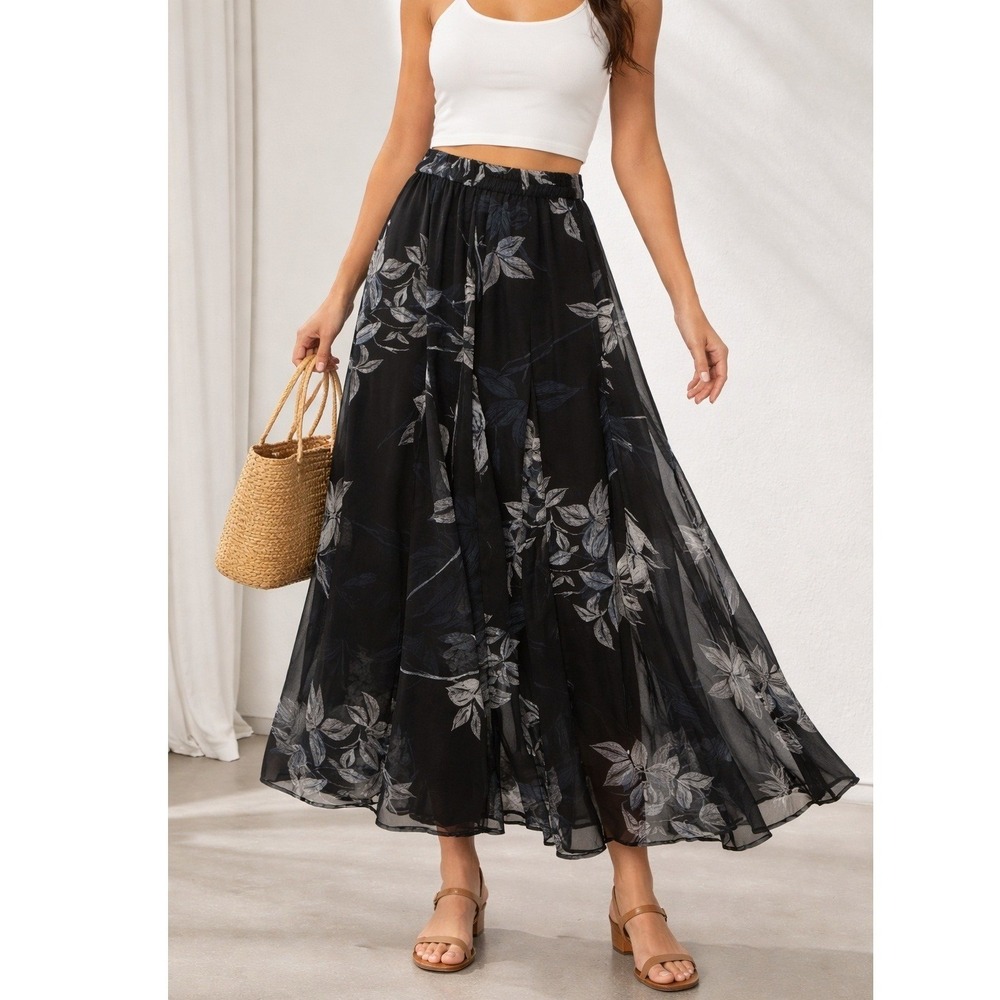 CIRANA Floral Maxi‎ Skirt Lightweight Tiered Gathered Bohemian Whimsigoth Sz S